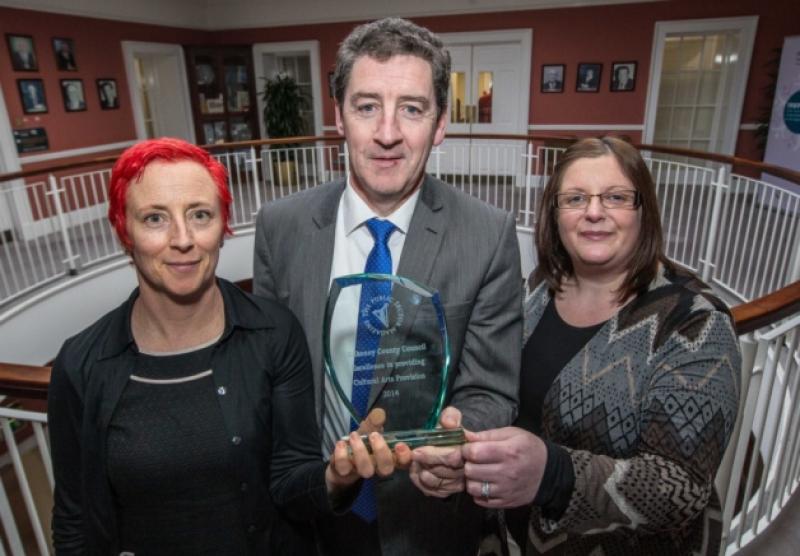 Mary Butler, Arts Officer, John McCormack, Director of Services, and Niamh Brophy, Arts Administrator Kilkenny County Council pictured with the Excellence in providing Cultural Arts Provision 2014 award at County Hall. Photo: Pat Moore.
