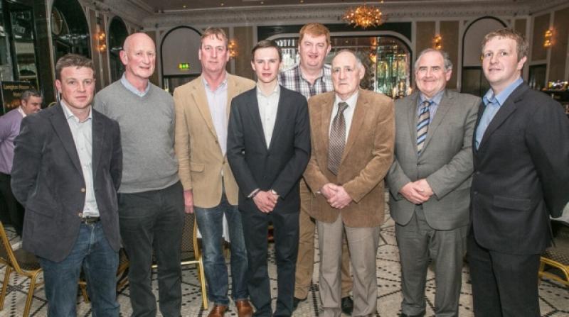 Kevin O'Ryan, Brian Cody, Paul Holden, Champion jockey, Joseph O'Brien, Shark Hanlon, Kieran Purcell, Ned Quinn and Eoin Doyle pictured at the launch of Kilkenny GAA Day at Gowran Park Race Course on March 8th. Photo: Pat Moore.