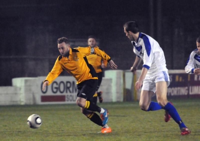 David Grincell (Kilkenny & DL) in action against Kieran O' Connell (Limerick District) during their Oscar Traynor Trophy quarter-final in Jackman Park. Photo: Gareth Williams
