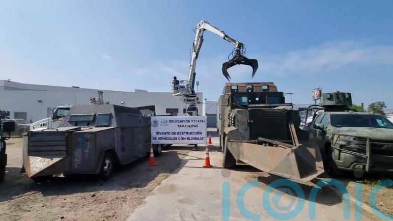 Mexican authorities destroy 14 homemade armoured cars used by drug cartels