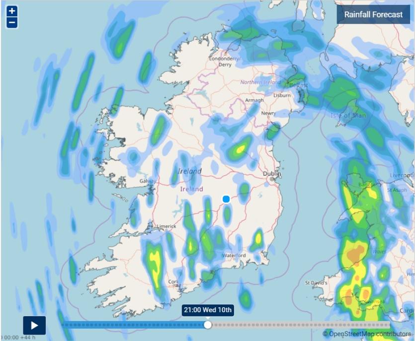 Lots of Rain from Spain is on the way shows Met Éireann forecast and