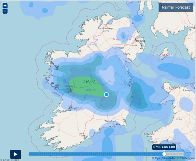 Lots of Rain from Spain is on the way shows Met Éireann forecast and